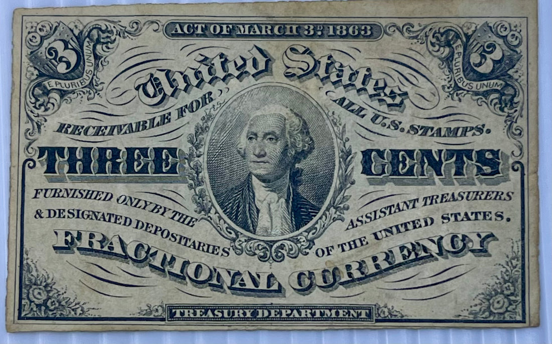 1863 3 Cent Fractional F-1226, Used World Banknote Currency