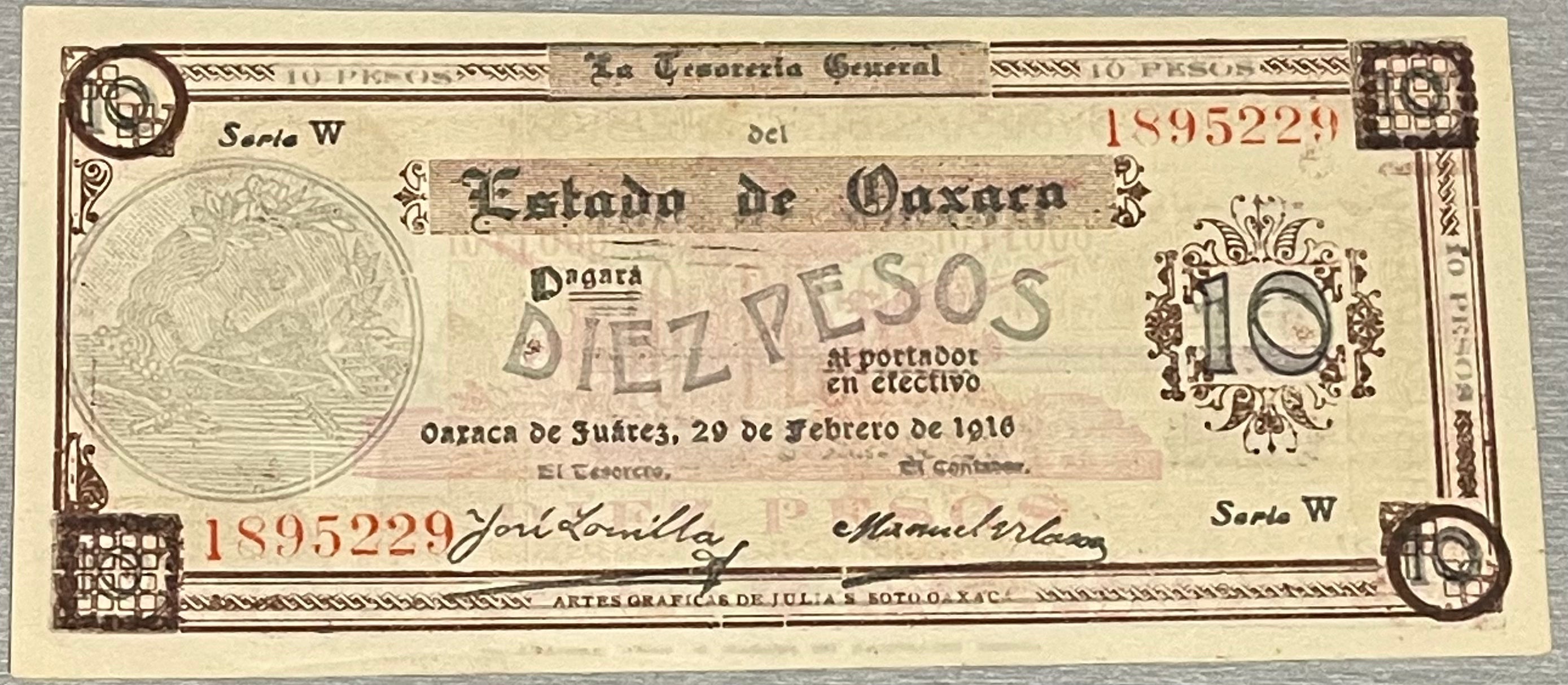 Mexico 1915 10 Pesos P-S957 UNC World Banknote