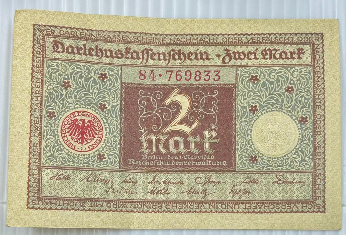 Germany 1920 2 Mark P59a.2 used banknote from World currency collection