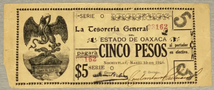 Mexico 1916 5 Pesos P-S949 Used World Banknote