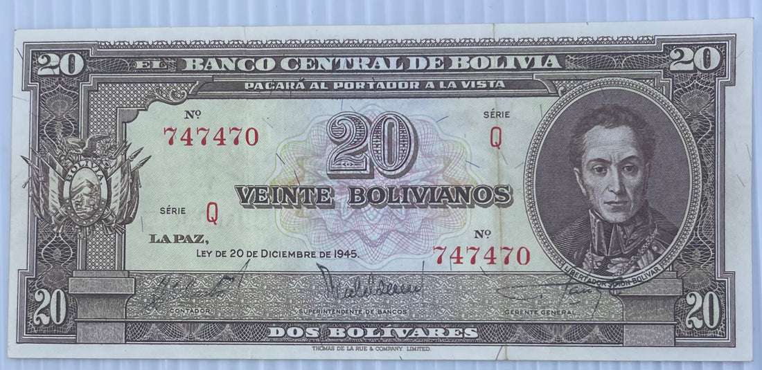 Bolivia 1953 20 Bolivianos P-1 Used World Banknote