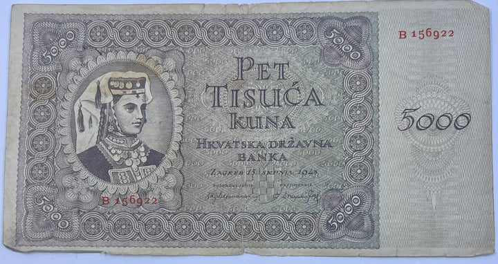 Croatia 1943 1000 Kuna P-14 Used World Banknote