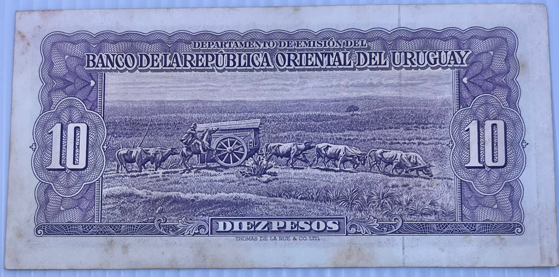 Uruguay 1939 10 Pesos P-37 Used World Banknote Currency