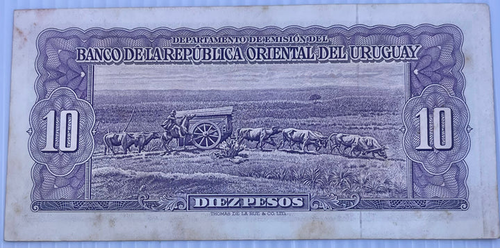 Uruguay 1939 10 Pesos P-37 Used World Banknote Currency
