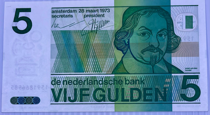 Netherlands 1973 5 Gulden P-95 Used World Banknote From Lot