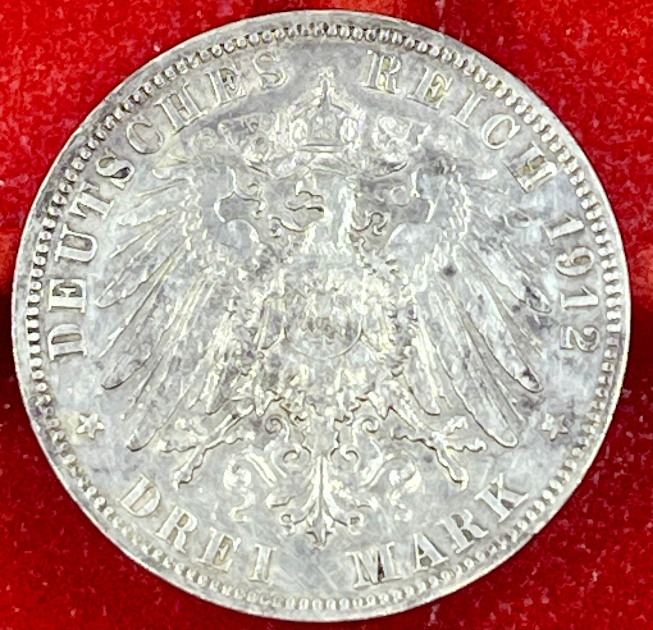 Hamburg 3 Mark 1912 J Silver Coin KM#620