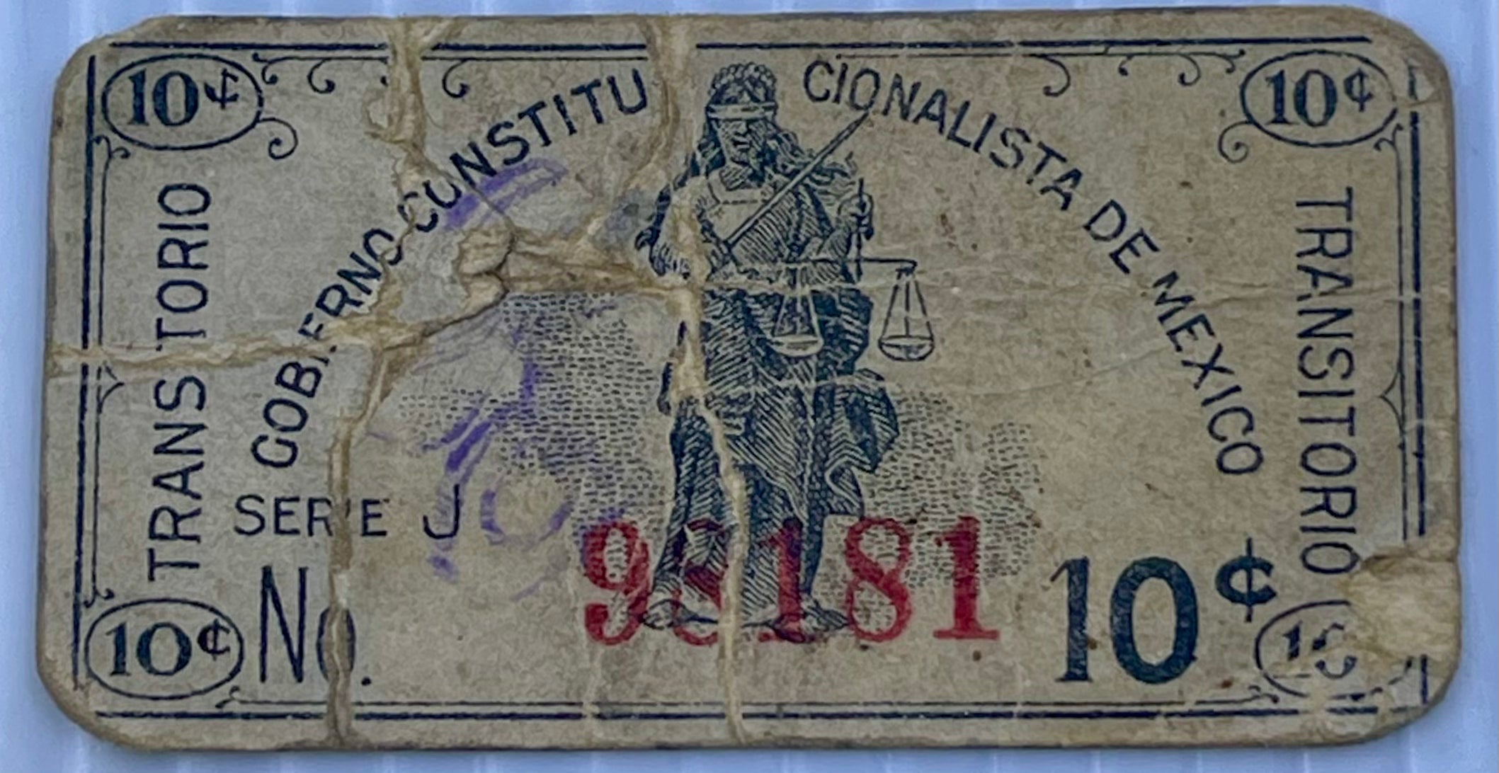 1914 Mexico 10 Centavos Revolutionary Note P-S683a Constitucionalista