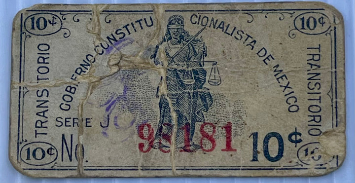 1914 Mexico 10 Centavos Revolutionary Note P-S683a Constitucionalista