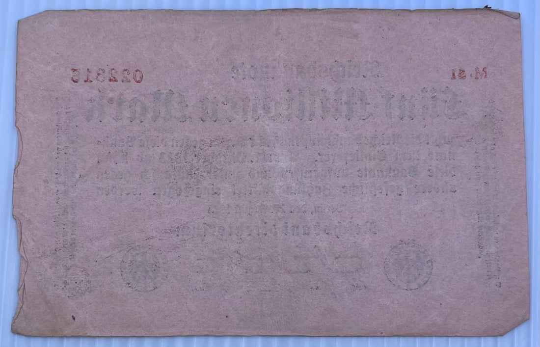Germany 1923 50 Million Mark used banknote reflecting post-WWI hyperinflation period