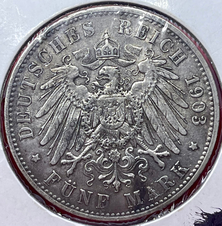 Germany 1903 E 5 Mark KM1258 Silver Coin