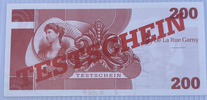 De La Rue Garny 200 Test Note 1980-1984 ND, UNC, TESTSCHEIN, Germany Federal Republi