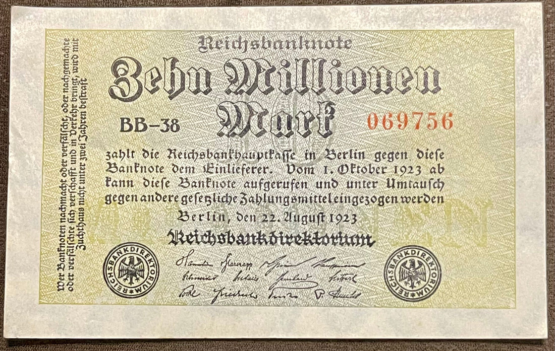 Germany 1923 10 Million Mark P-106 Used, World Banknote Currency From Lot
