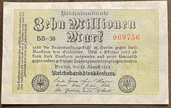 Germany 10 Millionen Mark 1923 P-106 Used, World Banknote Currency From Lot
