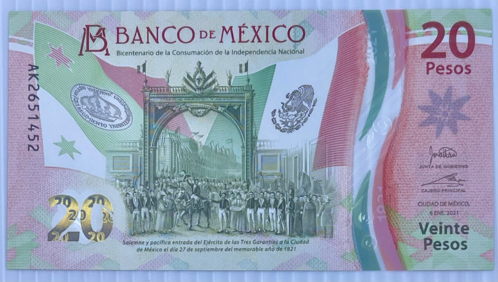 2021 Mexico 20 Pesos P-136a UNC Polymer World Banknote