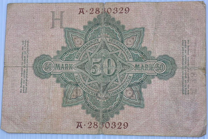 GERMANY 1910 50 MARK P-41, Used From Lot World Banknote