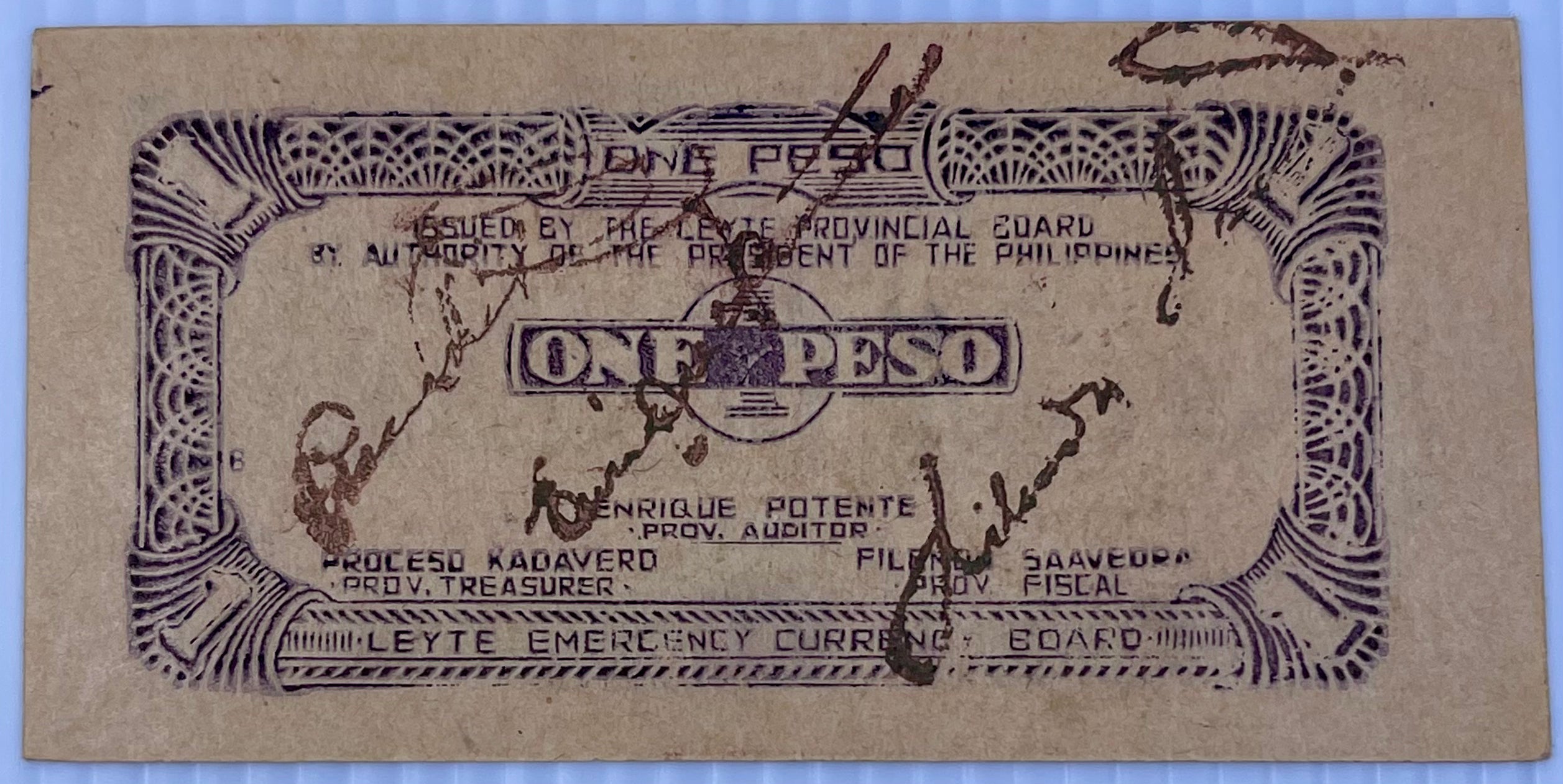 Philippines Province of Leyete 1943 1 peso P-s413 Used World Banknote