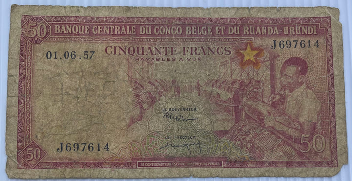Belgian Congo 1957 50 Francs P-32 Used World Banknote
