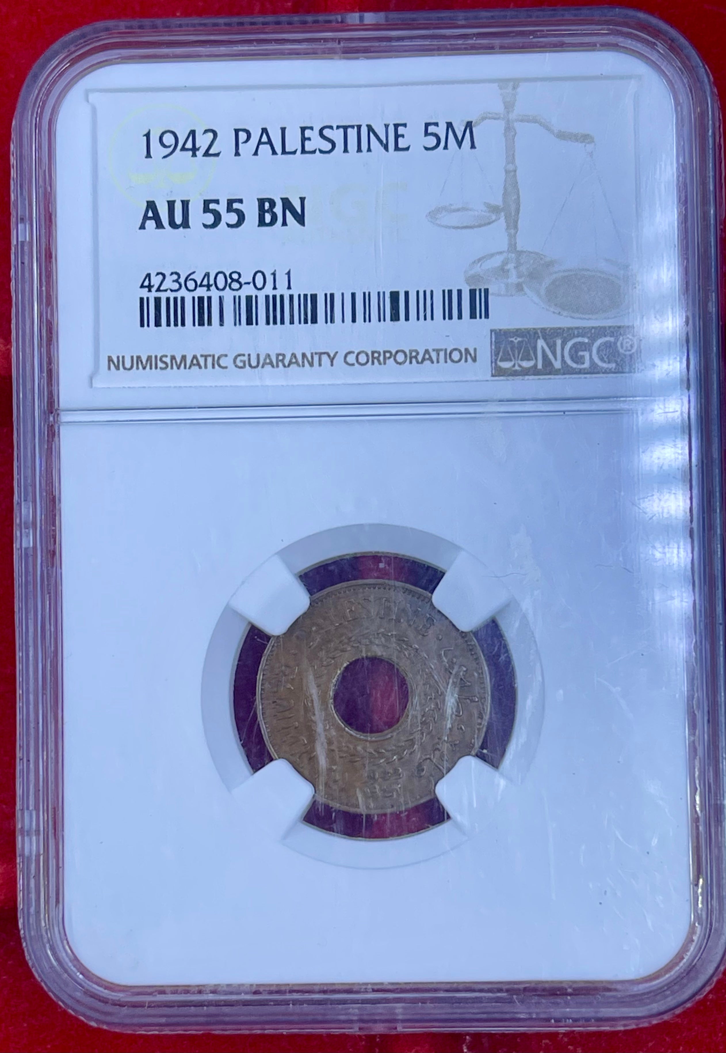 British Palestine 1942 5 Mils NGA AU 55 Coin