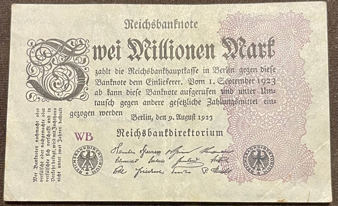 Germany 1923 2 Million Mark P-104, Used World Banknote Currency