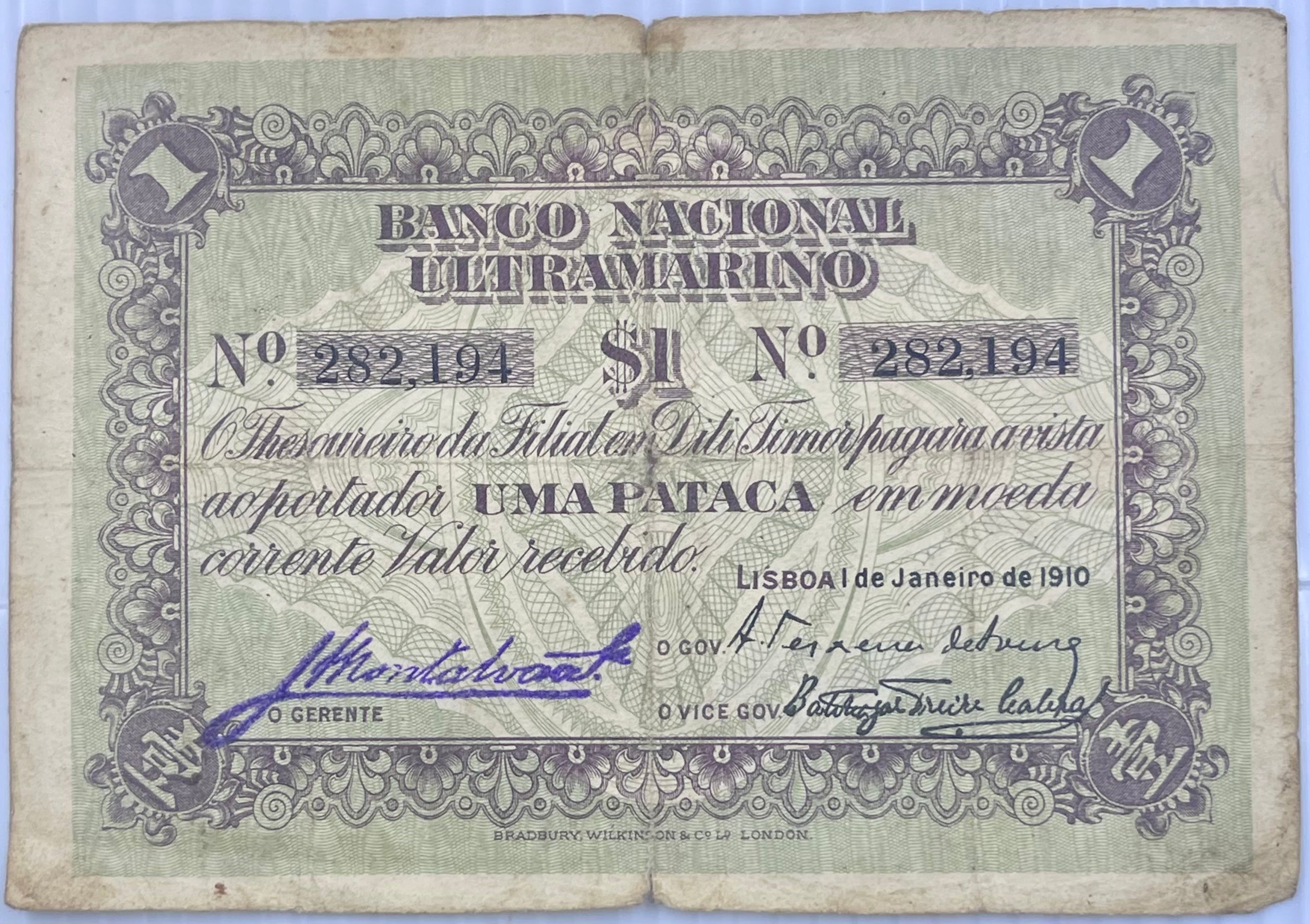 Timor 1910 1 Pataca P-1 Used World Banknote Currency