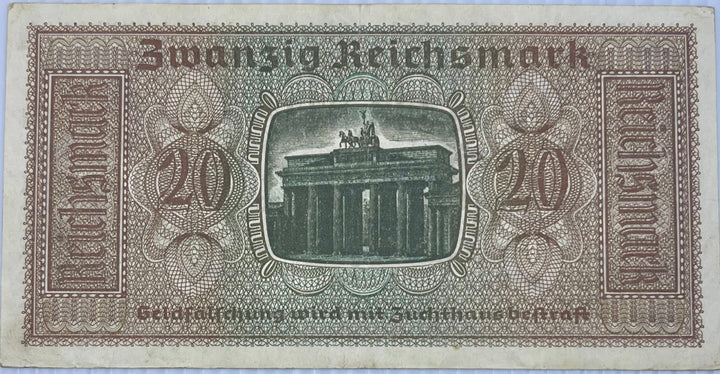 Germany 1940-1945 20 Reichsmark P-R139 Used World Banknote