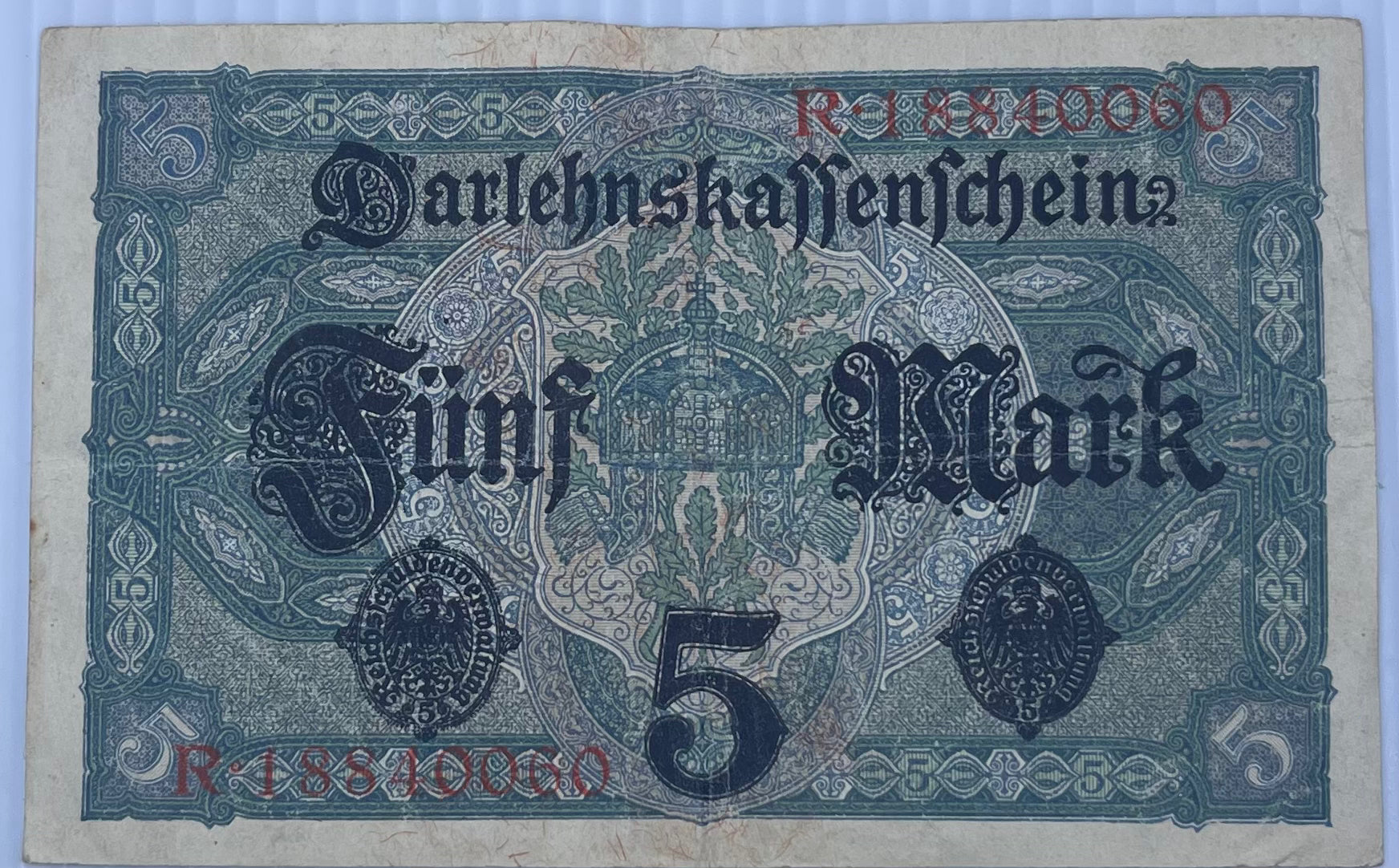 Germany 1917 5 Marks P-56 Used World Banknote From Lot