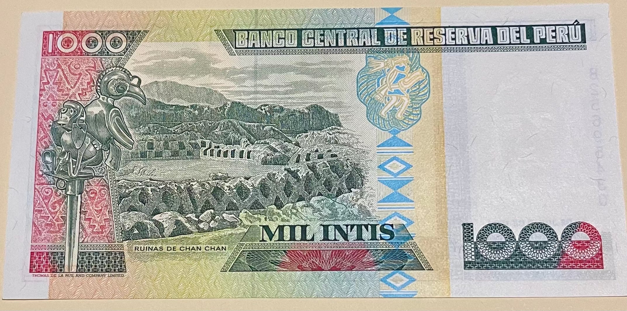 Peru 1988 1000 Intis Banknote UNC #136 with cultural design and signatures