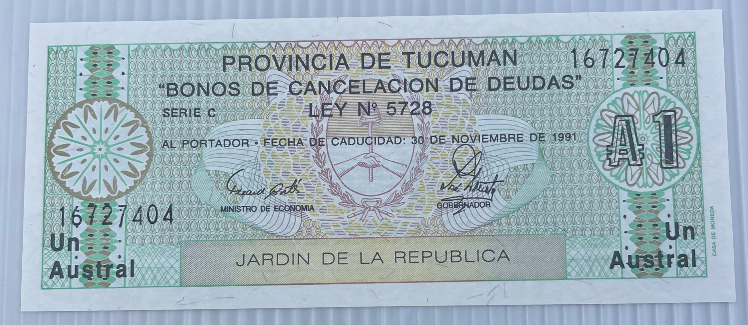 Argentina 1991 1 Austral  P-S2711 UNC Banknote