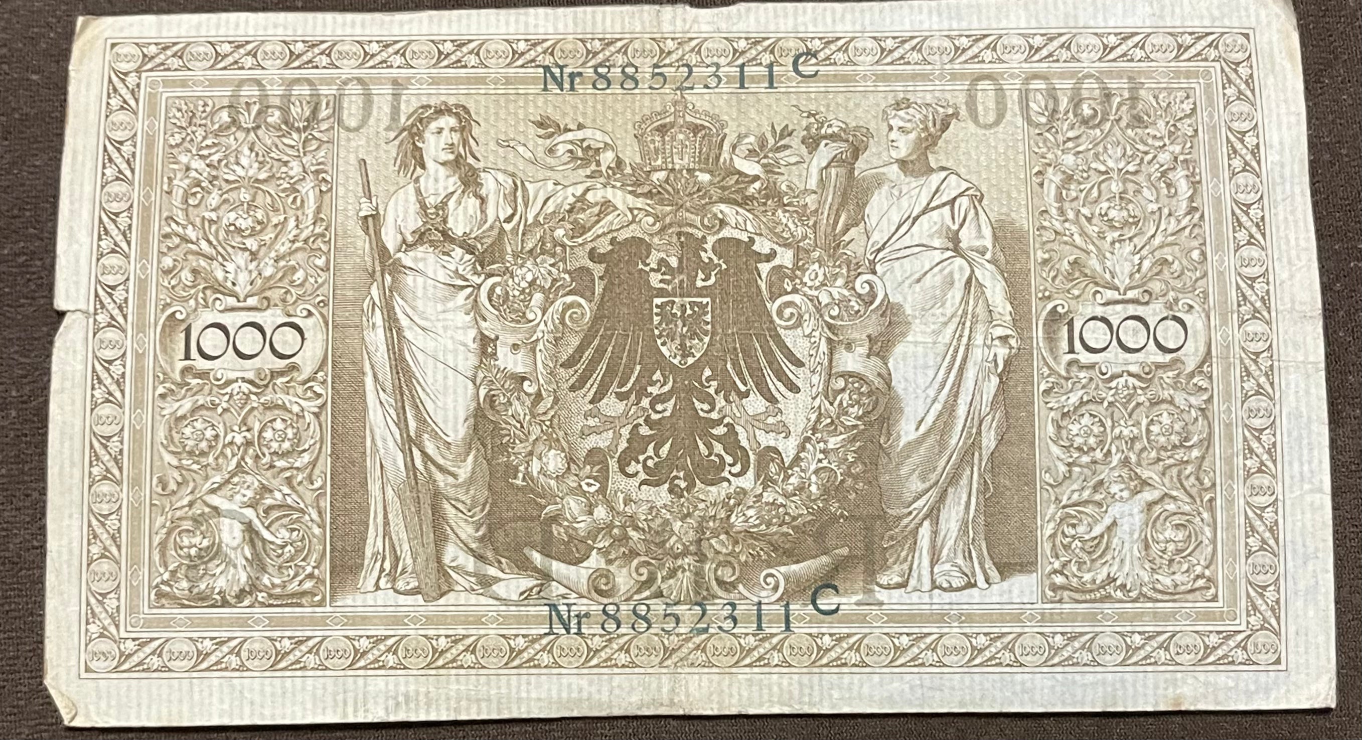 Germany 1910 1000 Mark P-44 Used World Banknote Currency From Lot