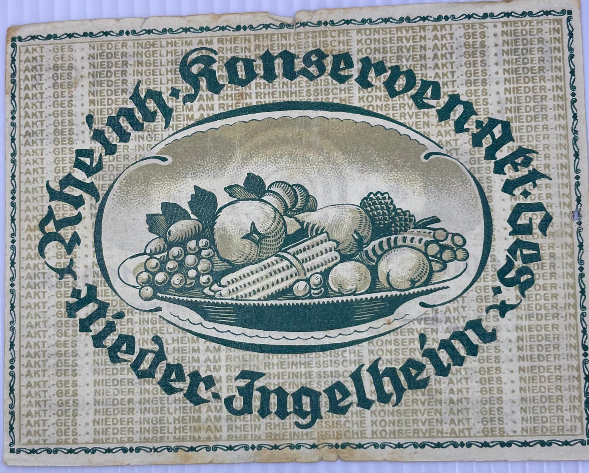 Germany 1923 Notgeld Nieder-Ingelheim - Rheinhessische Konserven AG - 100,000 Marks Used Banknote