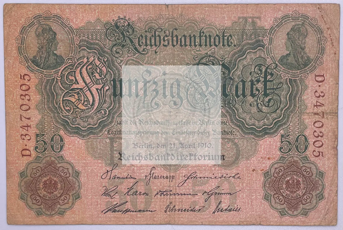 GERMANY 1910 50 MARK P-41, Used From Lot World Banknote - Cool Coins & Notes