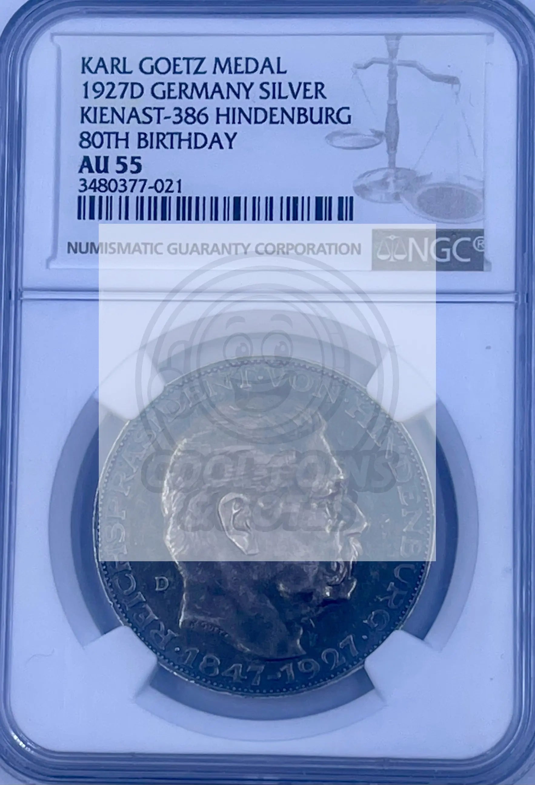 GERMANY Silbermedaille 1927 D Hindenburg Medal, Karl Goetz Medailleur NGC AU55 Medal Cool Coins & Notes 