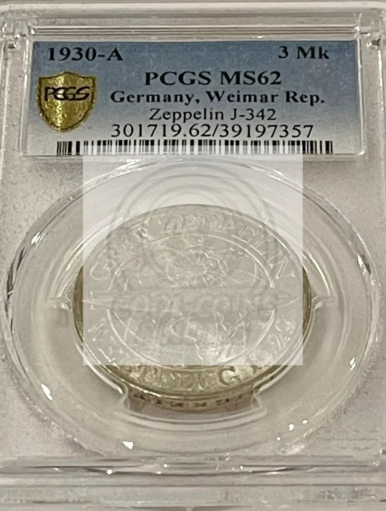 GERMANY WEIMAR REP. 1930-A 3 REICHSMARK "GRAF ZEPPELIN" CERTIFIED PCGS MS62 SM97 - Cool Coins & Notes