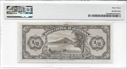 GUATEMALA , Banco Central , 1/2 Quetzal 1933-1942 P13b PMG 63 UNC World Banknote - Cool Coins & Notes