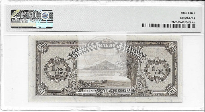 GUATEMALA , Banco Central , 1/2 Quetzal 1933-1942 P13b PMG 63 UNC World Banknote - Cool Coins & Notes