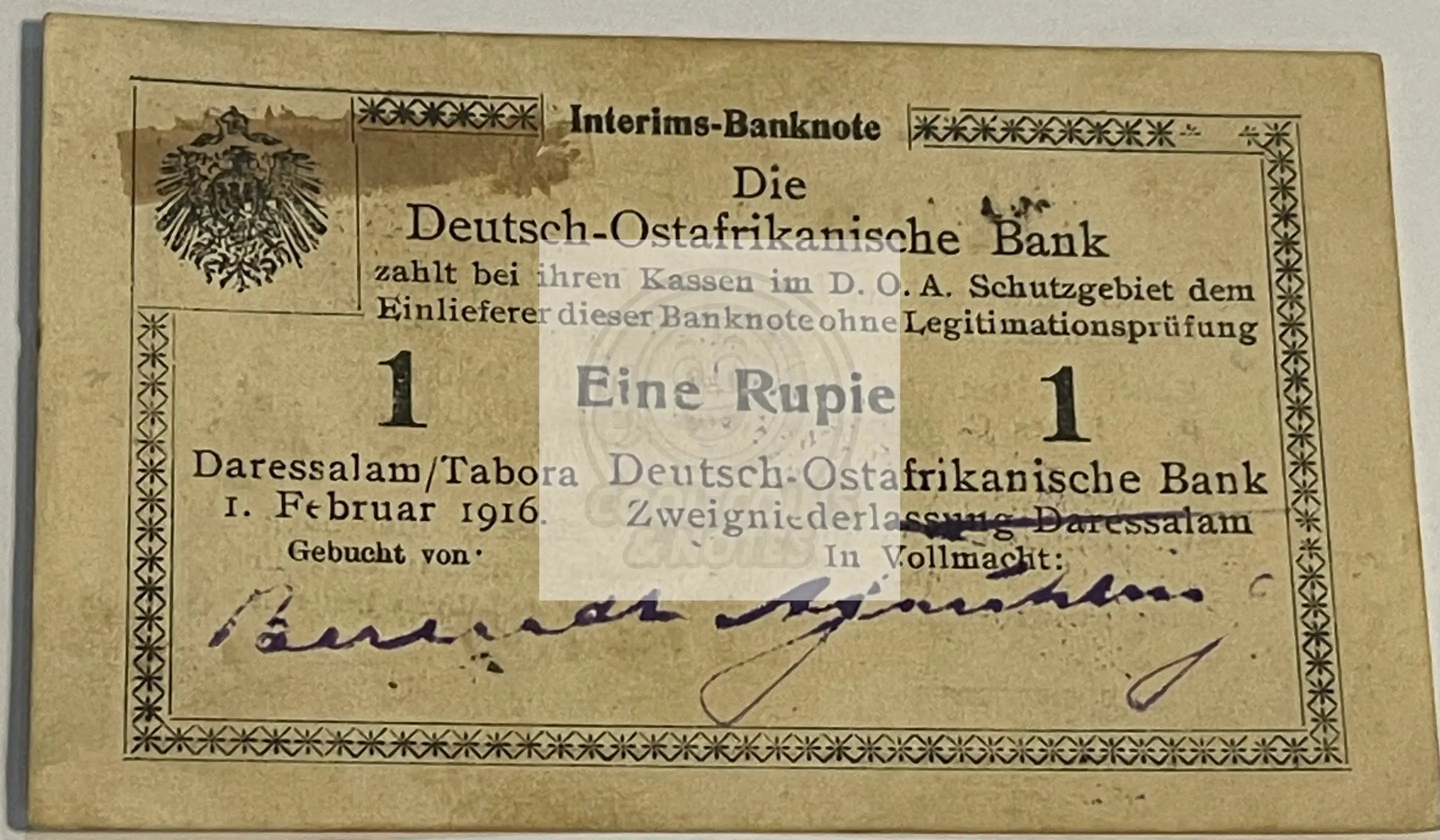 German East Africa 1916 1 Rupie P-20a.3 AU WWI World Banknote - Cool Coins & Notes