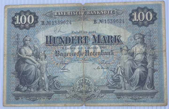 German States Bavaria 1900 100 Mark P-S922 Used Workd Banknote Cool Coins & Notes 
