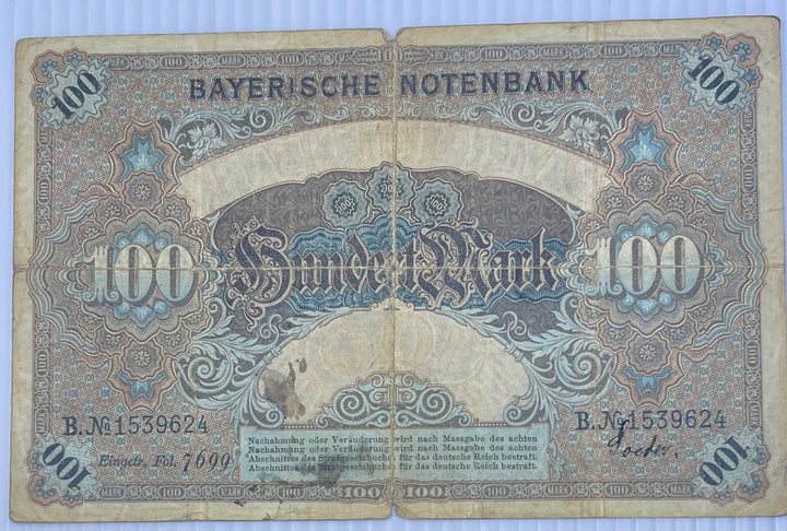 German States Bavaria 1900 100 Mark P-S922 Used Workd Banknote Cool Coins & Notes 