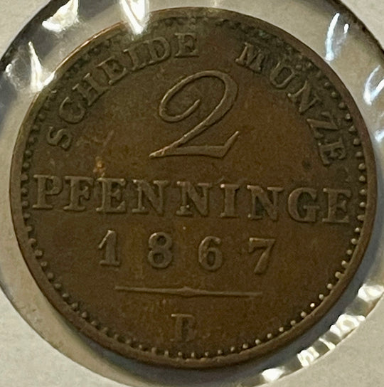 German States Prussia (Kingdom in North German Confederation) 2 Pfennig 1867 B KM481 Coin