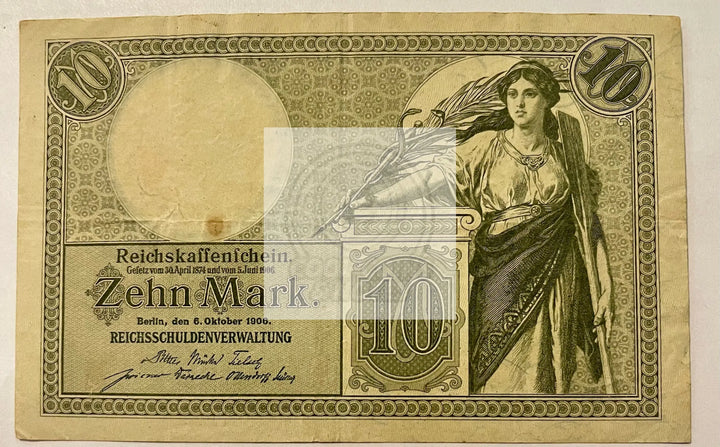 Germany 10 Mark Banknote, 1906, P-9, Used - Cool Coins & Notes