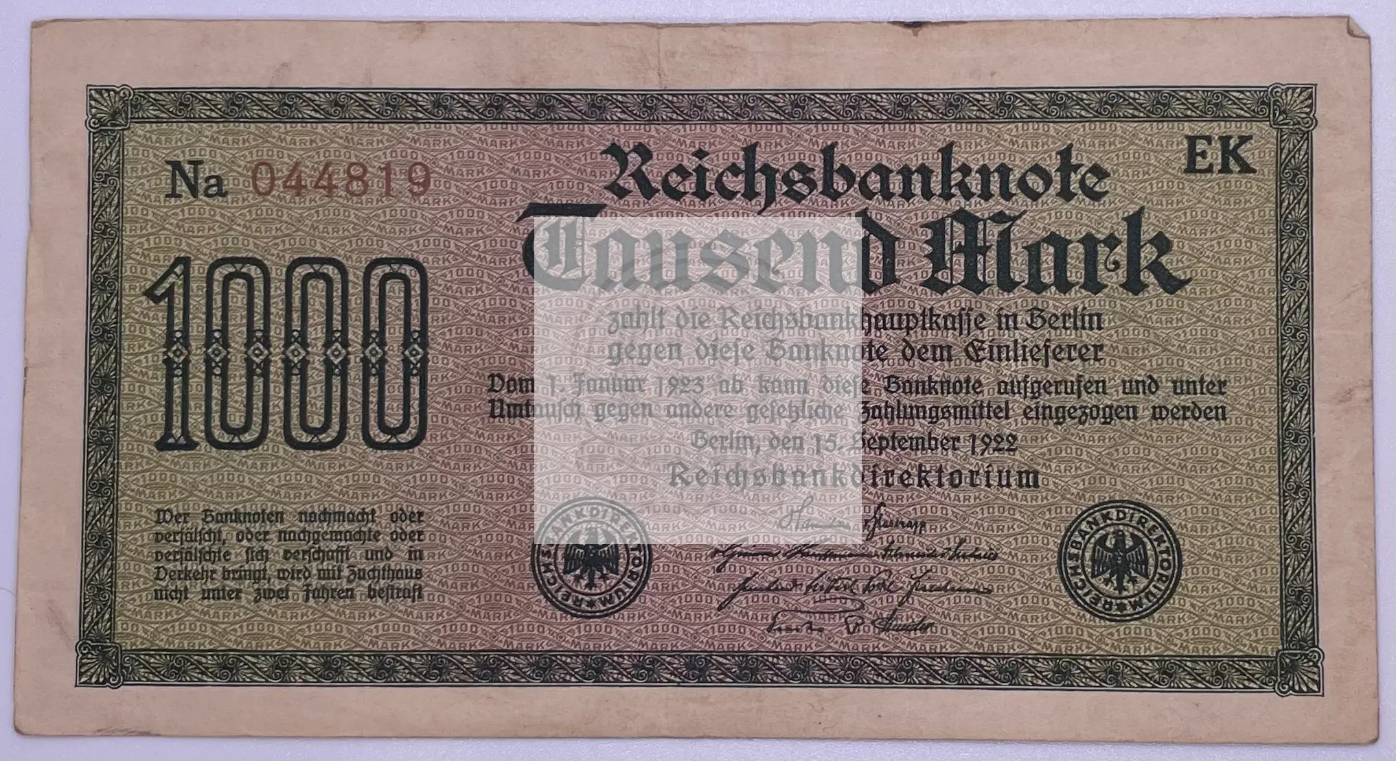 Germany 1000 Mark 1922 P76 BERLIN Post WWI, Used Banknote - Cool Coins & Notes