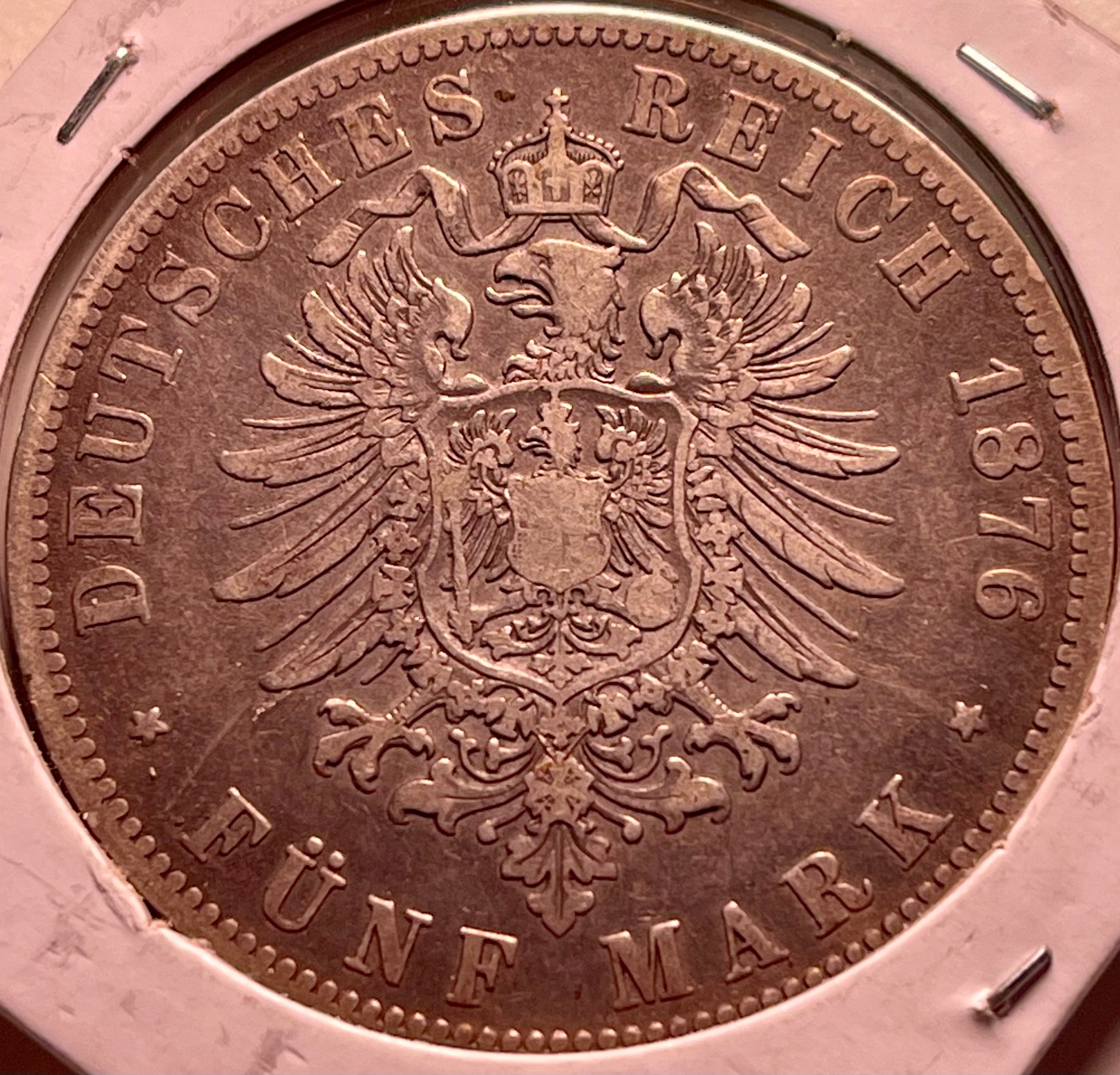 Germany 1876 A 5 Mark Saxony Silver Coin – KM#503 - Cool Coins & Notes