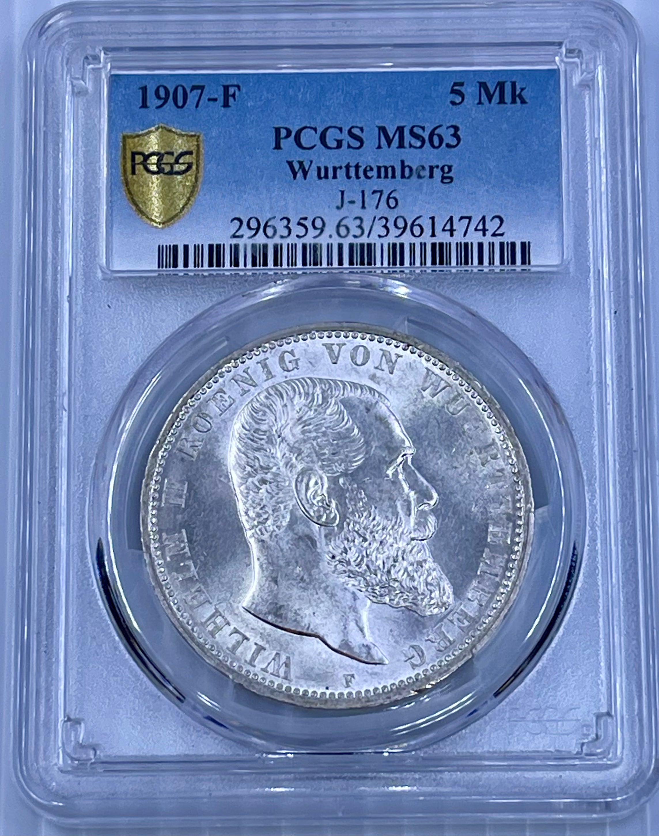 Germany 1907-F 5 Mark Silver Coin PCGS MS63 – Kingdom of Württemberg - Cool Coins & Notes