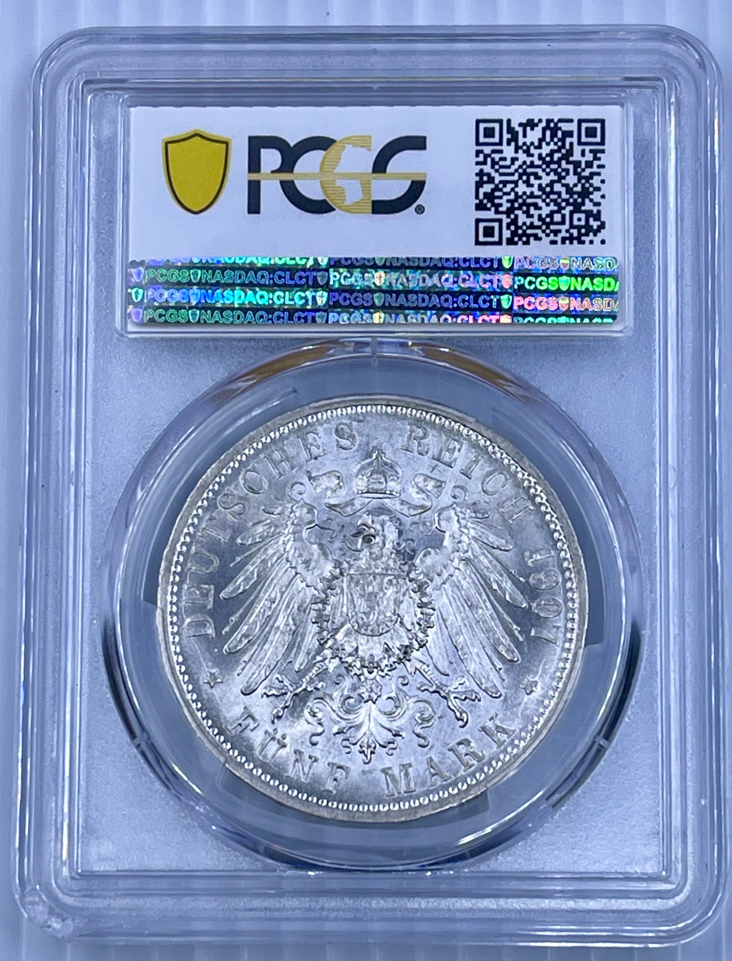 Germany 1907-F 5 Mark Silver Coin PCGS MS63 – Kingdom of Württemberg - Cool Coins & Notes