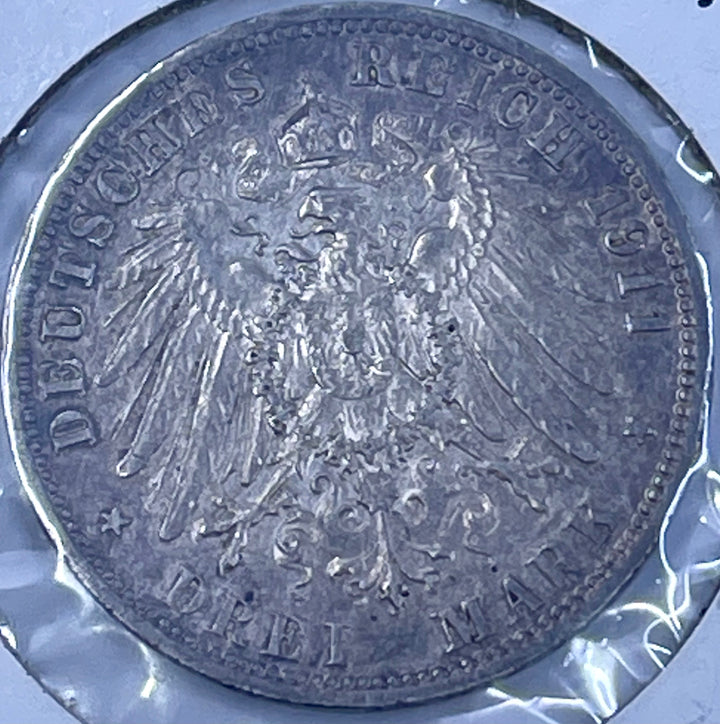 Germany 1911 A 3 Mark KM527 Silver Coin - Cool Coins & Notes