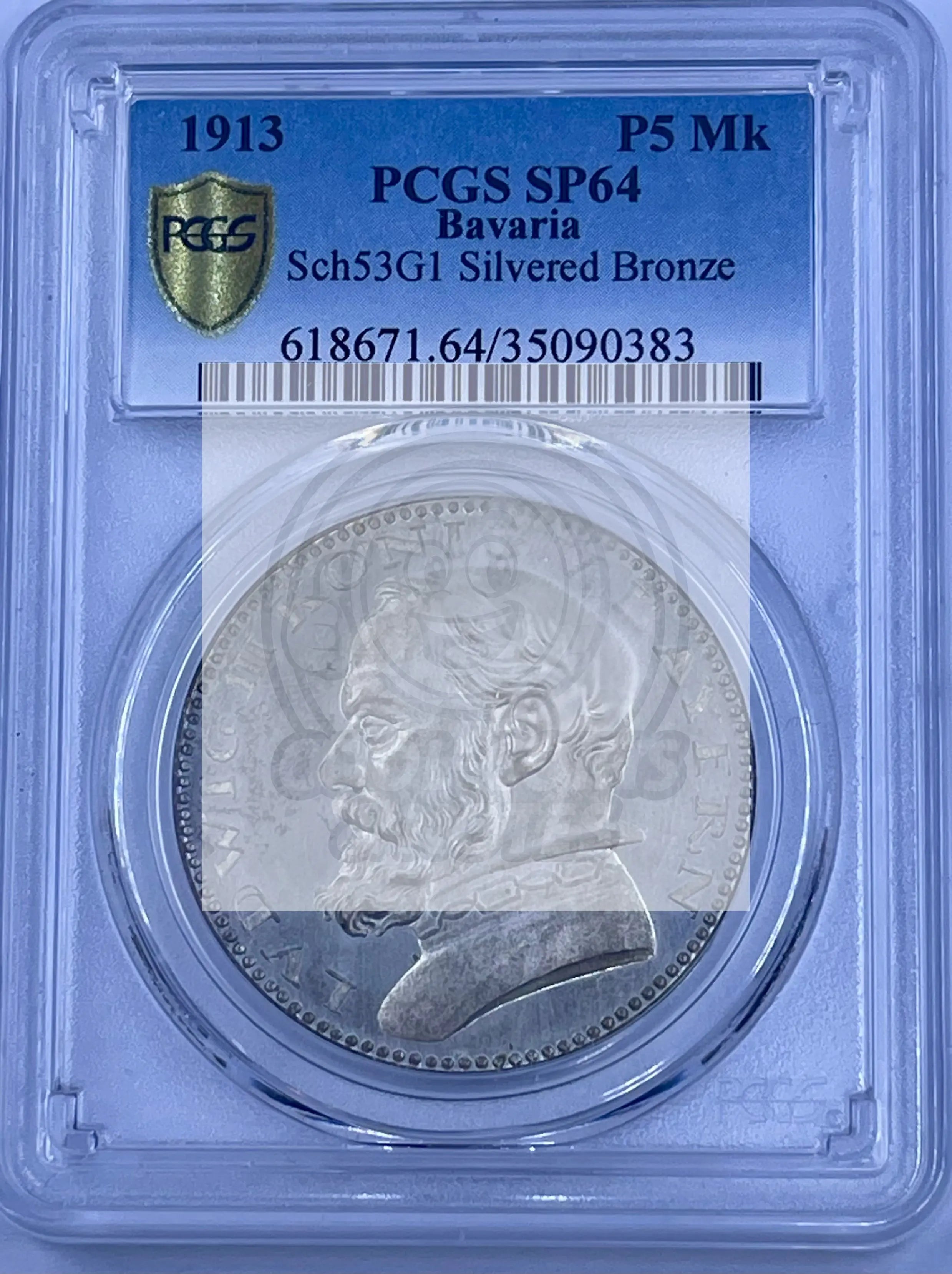 Germany 1913 5 Mark Bavaria PCGS SP64 Sch53G1 Silvered Bronze Coin Cool Coins & Notes 