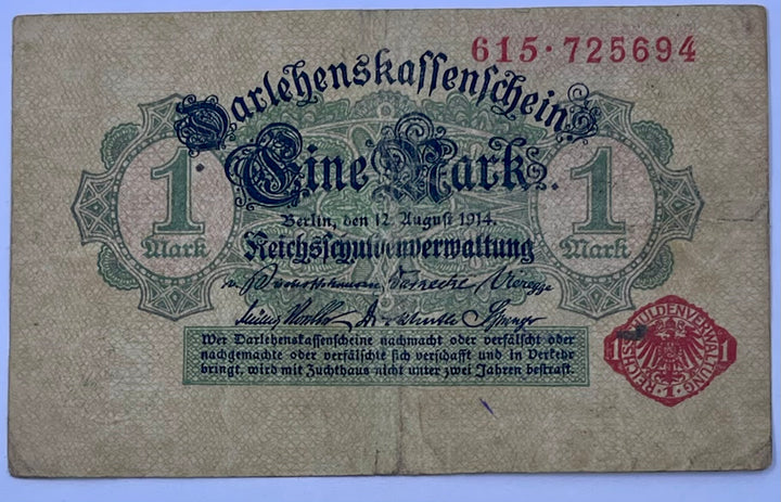 Germany 1914 1 Mark P50 Used World Banknote Currency Cool Coins & Notes 