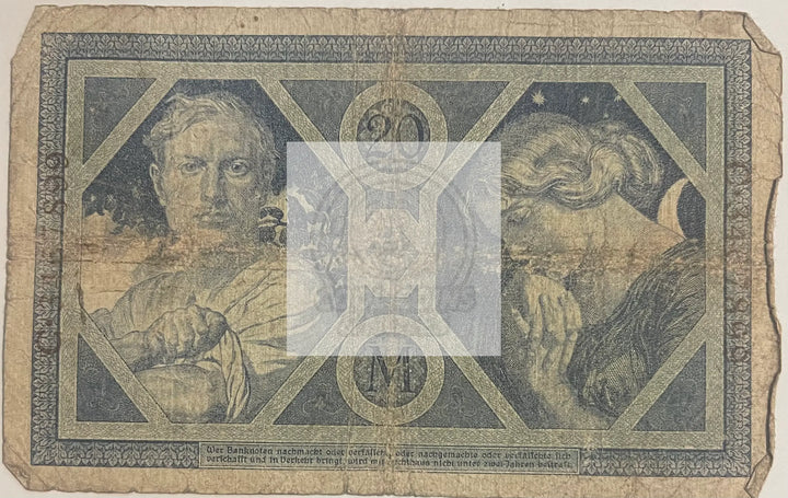 Germany 1915 20 Mark P-63e Used World Banknote Currency - Cool Coins & Notes