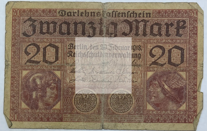 Germany 1918 20 Mark P-57, Used World Banknote Currency From Lot - Cool Coins & Notes