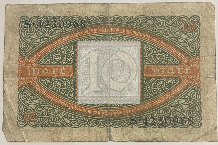 Germany 1920 10 Mark P-67a Used World Banknote Currency - Cool Coins & Notes